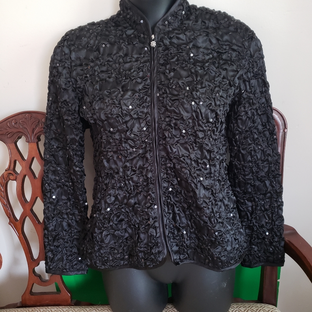 Black Jacket Dressy Satin Style Sequin L